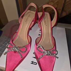 Pink Satin Slingback Heels